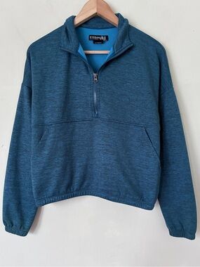 Kyodan Outdoor Women Heathered Teal Blue Quarter Zip Pullover Kangaroo Pocket S